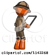 Poster, Art Print Of Orange Explorer Ranger Man Looking At Tablet Device Computer Facing Away