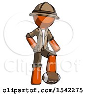 Orange Explorer Ranger Man Standing With Foot On Football