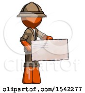 Poster, Art Print Of Orange Explorer Ranger Man Presenting Large Envelope