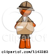 Poster, Art Print Of Orange Explorer Ranger Man Holding Box Sent Or Arriving In Mail