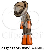 Poster, Art Print Of Orange Explorer Ranger Man Depressed With Head Down Turned Left