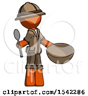 Poster, Art Print Of Orange Explorer Ranger Man With Empty Bowl And Spoon Ready To Make Something
