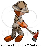 Poster, Art Print Of Orange Explorer Ranger Man Striking With A Red Firefighters Ax