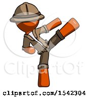 Poster, Art Print Of Orange Explorer Ranger Man Ninja Kick Right
