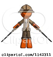 Orange Explorer Ranger Man Posing With Two Ninja Sword Katanas