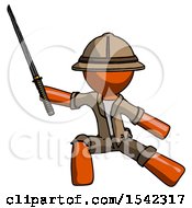 Poster, Art Print Of Orange Explorer Ranger Man With Ninja Sword Katana In Defense Pose