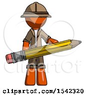 Poster, Art Print Of Orange Explorer Ranger Man Writer Or Blogger Holding Large Pencil