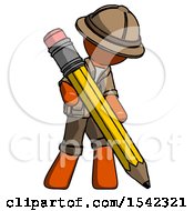 Poster, Art Print Of Orange Explorer Ranger Man Writing With Large Pencil
