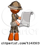 Poster, Art Print Of Orange Explorer Ranger Man Holding Blueprints Or Scroll