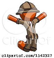 Poster, Art Print Of Orange Explorer Ranger Man Jumping Or Kneeling With Gladness