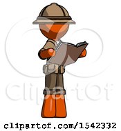 Poster, Art Print Of Orange Explorer Ranger Man Reading Book While Standing Up Facing Away