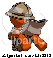 Poster, Art Print Of Orange Explorer Ranger Man Reading Book While Sitting Down