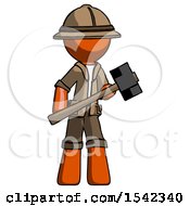 Poster, Art Print Of Orange Explorer Ranger Man With Sledgehammer Standing Ready To Work Or Defend