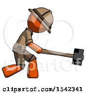 Poster, Art Print Of Orange Explorer Ranger Man Hitting With Sledgehammer Or Smashing Something