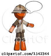Poster, Art Print Of Orange Explorer Ranger Man With Word Bubble Talking Chat Icon