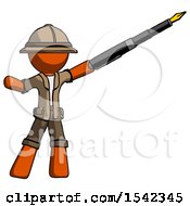 Poster, Art Print Of Orange Explorer Ranger Man Pen Is Mightier Than The Sword Calligraphy Pose