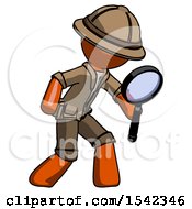 Poster, Art Print Of Orange Explorer Ranger Man Inspecting With Large Magnifying Glass Right