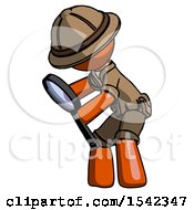 Poster, Art Print Of Orange Explorer Ranger Man Inspecting With Large Magnifying Glass Left