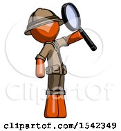 Poster, Art Print Of Orange Explorer Ranger Man Inspecting With Large Magnifying Glass Facing Up