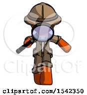Orange Explorer Ranger Man Looking Down Through Magnifying Glass