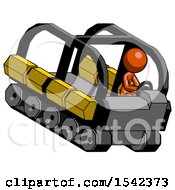 Poster, Art Print Of Orange Design Mascot Woman Driving Amphibious Tracked Vehicle Top Angle View