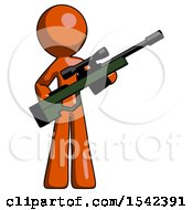 Poster, Art Print Of Orange Design Mascot Man Holding Sniper Rifle Gun