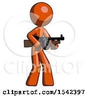 Orange Design Mascot Woman Tommy Gun Gangster Shooting Pose