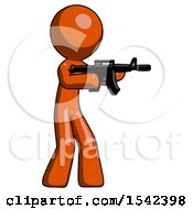 Orange Design Mascot Man Shooting Automatic Assault Weapon