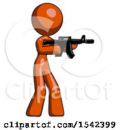 Poster, Art Print Of Orange Design Mascot Woman Shooting Automatic Assault Weapon