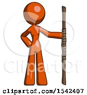 Poster, Art Print Of Orange Design Mascot Woman Holding Staff Or Bo Staff