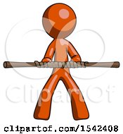 Poster, Art Print Of Orange Design Mascot Man Bo Staff Kung Fu Defense Pose