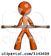 Poster, Art Print Of Orange Design Mascot Woman Bo Staff Kung Fu Defense Pose