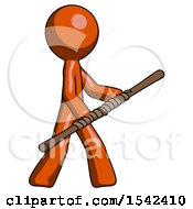 Poster, Art Print Of Orange Design Mascot Man Holding Bo Staff In Sideways Defense Pose