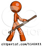 Poster, Art Print Of Orange Design Mascot Woman Holding Bo Staff In Sideways Defense Pose