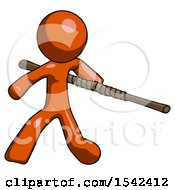 Poster, Art Print Of Orange Design Mascot Man Bo Staff Action Hero Kung Fu Pose