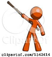 Poster, Art Print Of Orange Design Mascot Man Bo Staff Pointing Up Pose