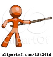 Poster, Art Print Of Orange Design Mascot Man Bo Staff Pointing Right Kung Fu Pose