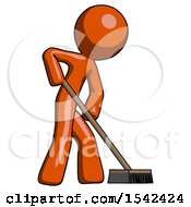 Poster, Art Print Of Orange Design Mascot Man Cleaning Services Janitor Sweeping Side View