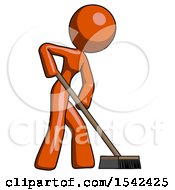 Poster, Art Print Of Orange Design Mascot Woman Cleaning Services Janitor Sweeping Side View