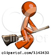 Orange Design Mascot Man Flying On Broom