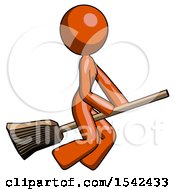 Orange Design Mascot Woman Flying On Broom