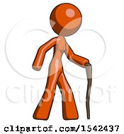 Orange Design Mascot Woman Walking With Hiking Stick