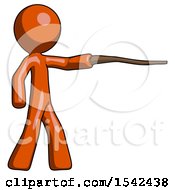 Orange Design Mascot Man Pointing With Hiking Stick