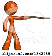 Orange Design Mascot Woman Pointing With Hiking Stick