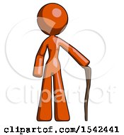 Orange Design Mascot Woman Standing With Hiking Stick