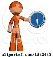 Poster, Art Print Of Orange Design Mascot Woman Holding A Large Compass