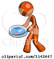Orange Design Mascot Woman Walking With Large Compass