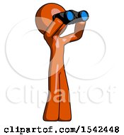 Poster, Art Print Of Orange Design Mascot Man Looking Through Binoculars To The Right