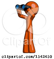 Orange Design Mascot Man Looking Through Binoculars To The Left