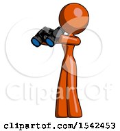 Orange Design Mascot Woman Holding Binoculars Ready To Look Left